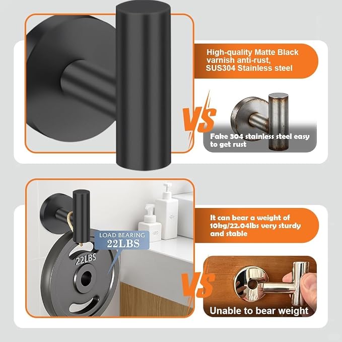5 Pieces Matte Black Bathroom Hardware Accessories Set,24 Inch SUS304 Stainless Steel Bath Towel Holder Set, Round Bathroom Towel Bar Set, Towel Racks for Bathroom Wall Mounted