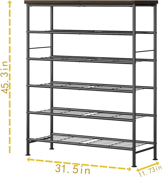 SUOERNUO 6 Tier Shoe Rack Organizer for Closet Shoe Storage for Entryway | Free Standing with MDF Top Board,Sturdy Metal Frame,Ideal for Living Room,Hallway Black