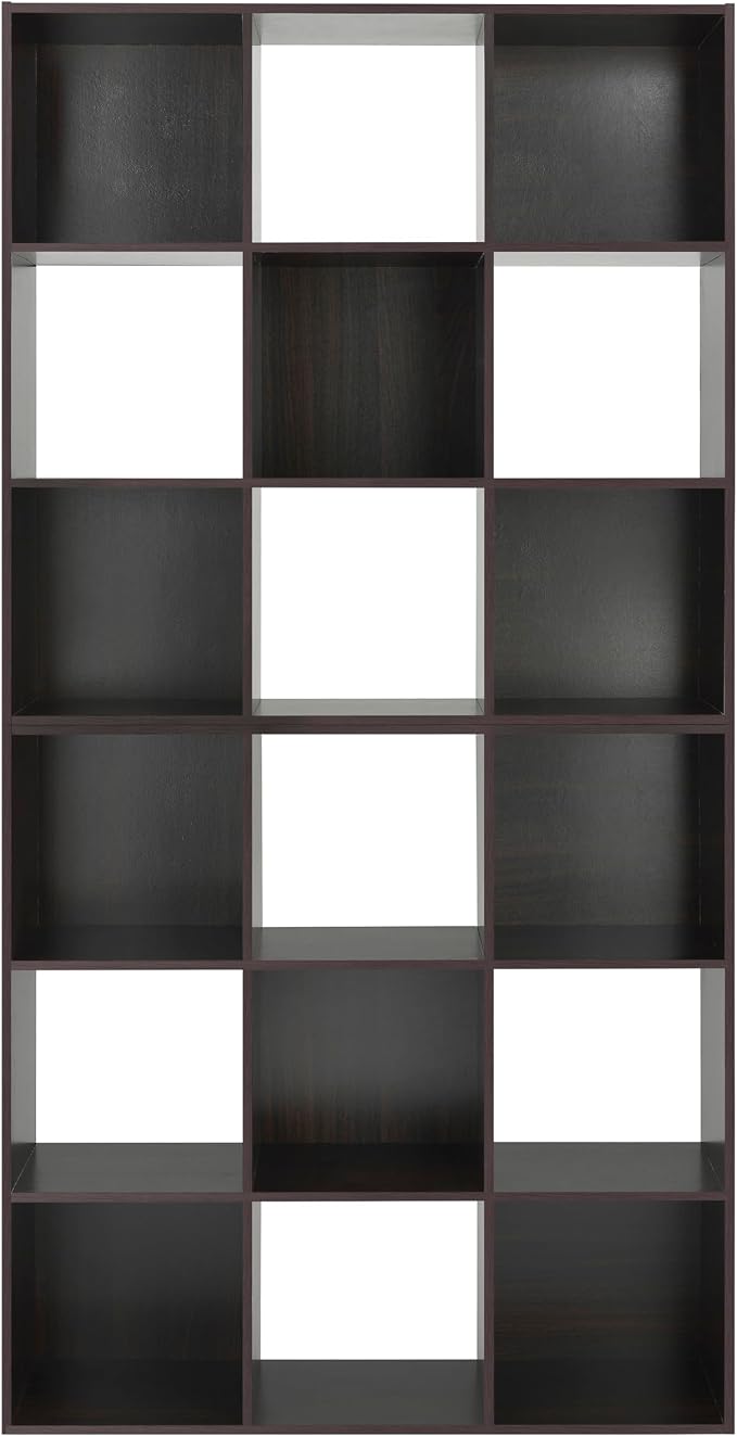 Whitmor 9 Cube Storage Organizer, 3 Tier Stackable MDF Wood Bookcase, Open Storage Display Bookshelf, Storage Cabinet for Living Room, Bedroom, Home, Office, 35.5" L x 11.7" W x 35.5" H, Espresso