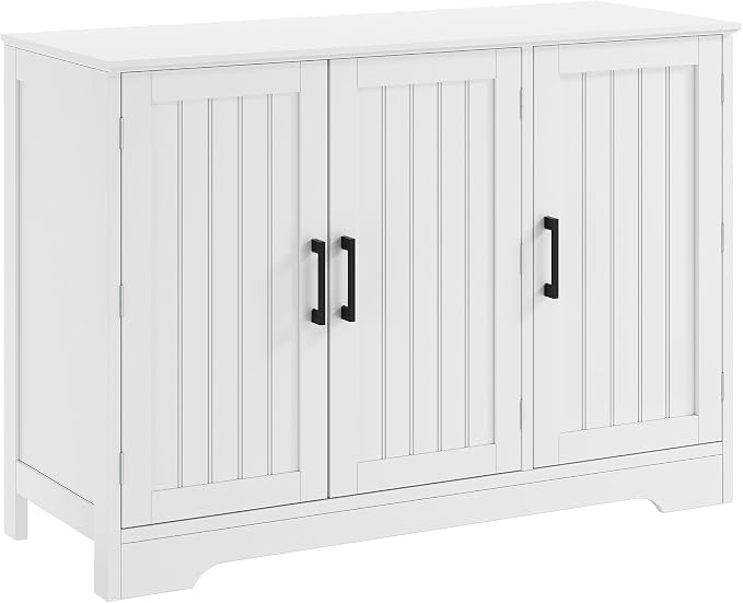 ChooChoo Modern Sideboard Buffet Cabinet with Adjustable Shelves | Coffee Bar Storage Cabinet, 3 Doors, for Kitchen, Dining Room, Living Room, White