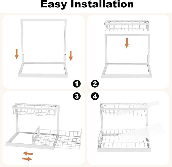 REALINN Under Sink Organizer, Pull Out Cabinet Organizer 2 Tier Slide Out Sink Shelf Cabinet Storage Shelves, Under Sink Storage for Kitchen Bathroom Cabinet, White, 1 Pack