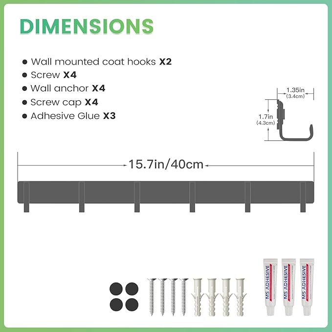 Coat Rack Wall Mount (2 Pack), Heavy Duty Wall Coat Hanger with 6 Coat Hooks for Entryway, Bedroom, Closet, Hanging Hats, Bags, Purses Jacket (White)