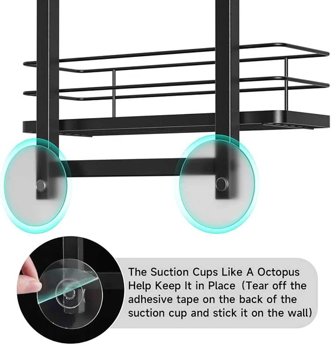 Shower Caddy Hanging (Black), Adjustable Anti-Swing-Over The Shower Head Caddy, 4 Tier Stainless Steel Bathroom Storage Organizer Bathroom Shelves Basket Rack Shower Caddies (4Tier)