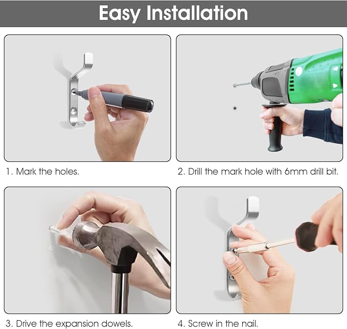 GlazieVault Coat Hooks – Door Hook (5 Pack) - Heavy Duty Wall Mounted - Premium Design Rust Free Hooks