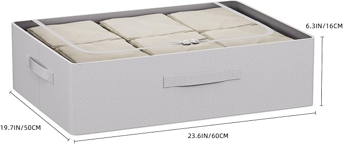 CYhom 3Pcs Under Bed Storage Bins with Metal Frame - Shoe Organizer for Closet with Clear Cover Oxford Fabric Sturdy Underbed Container Foldable Stackable Clothes Organizer (Grey, 23.5x19.7x6.3)