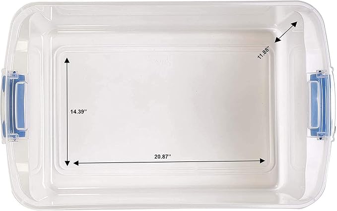HOMZ 66 Quart Secure Seal Latch Clear Plastic Bin | Stackable & Nestable | Easy Grip Latching Handles | Home, Office, Dorm Room Organization | Blue Handles, 2 Pack | Large Stackable Container Boxes for Homes, Bathrooms, Garages, and Office Organization