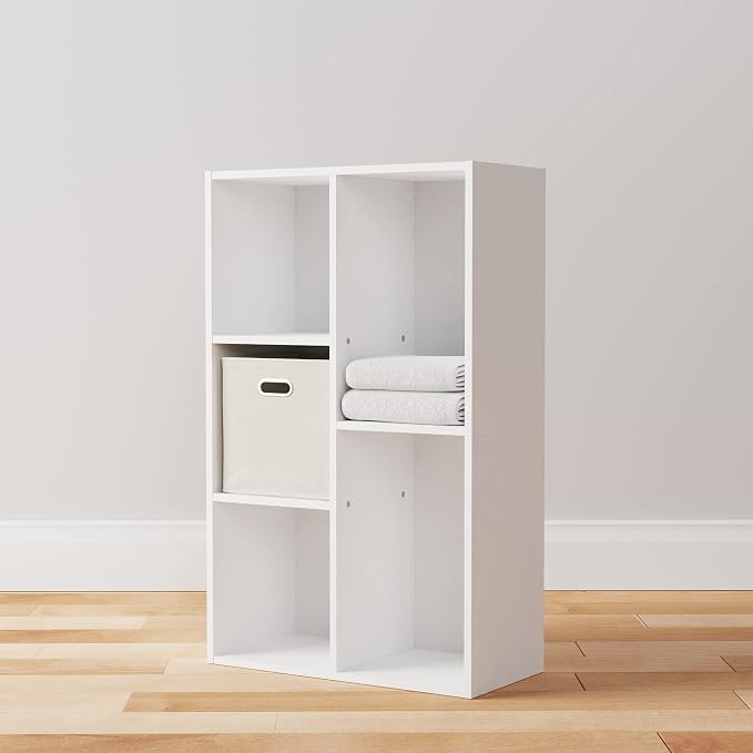 Amazon Basics 5 Cube Storage Organizer Bookcase, Sturdy Shelves for Books and Collectibles, White, 9.25"D x 19.49"W x 31.5"H | Storage Shelves