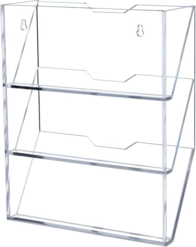 MyGift 3 Tier 10 Inch Clear Acrylic Mail Sorter, Wall Mounted Letter Holder for Home Entryway or Office Document Organizer Rack