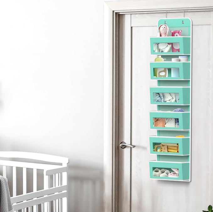 Simple Houseware 6 Clear Pocket Over Door Hanging Organizer, Turquoise | Over the Door Storage for Closet, Bedroom, Bathroom, Pantry