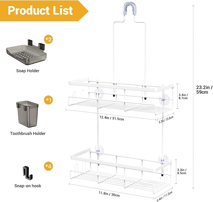AKTECKE Shower Caddy Hanging Bathroom Organizer: Rustproof Shelf for Inside Shower - No Drilling Racks Over Showerhead - Bath Shelves for Shampoo Soap