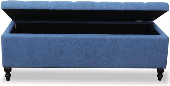 Storage Ottoman 50.2 Inches Upholstered Fabric Storage Ottoman Bench,Button Tufted Ottoman with Storage for Living Room,Bedroom End of Bed Bench Withstands 302lbs (Blue) | 47.2-inch storage ottoman with safety hinge, tufted upholstered seat and spaciou...
