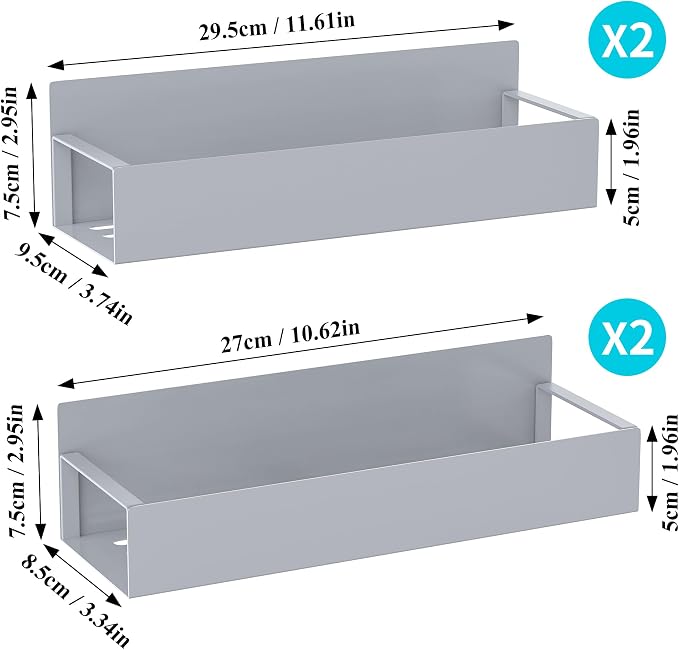 HuggieGems 4 Pack Magnetic Spice Storage Rack Organizer for Refrigerator and Oven, Gray Fridge Organizers and Storage