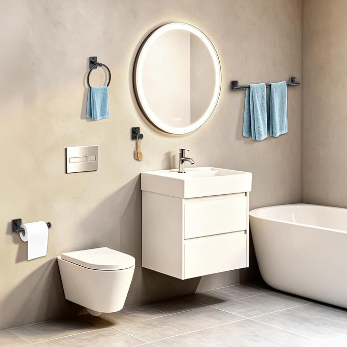5 Pieces Bathroom Hardware Accessories Set Matte Black Towel Bar Set Stainless Steel Wall-Mounted 23.6 Inch Towel Holder