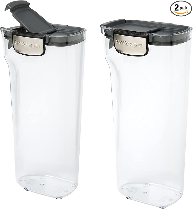 Progressive International ProKeeper+ Clear Plastic Airtight Food Baker's Kitchen Storage Organization Container Canister Set with Magnetic Accessories, 2- Piece Set (Pasta 2.4-Quart)