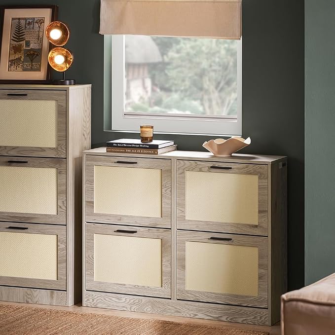 Haotian FSR151 White Flip-Drawer Shoe Cabinet (Nature, 4-Drawers)