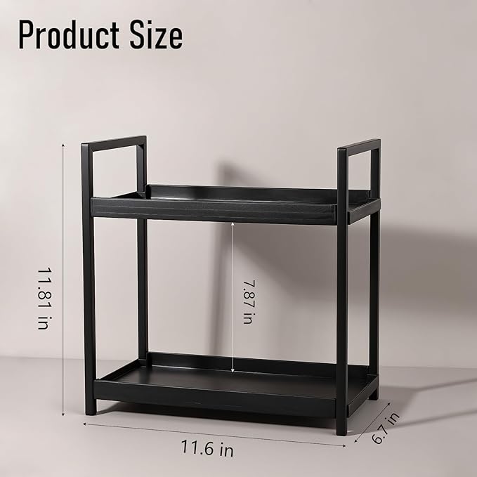 Bathroom Counter Organizer Vanity Storage Countertop Shelf, Small Black | 2 Tier Makeup Organizer Perfume Tray Skincare Holder for Sink, Dresser, Kitchen