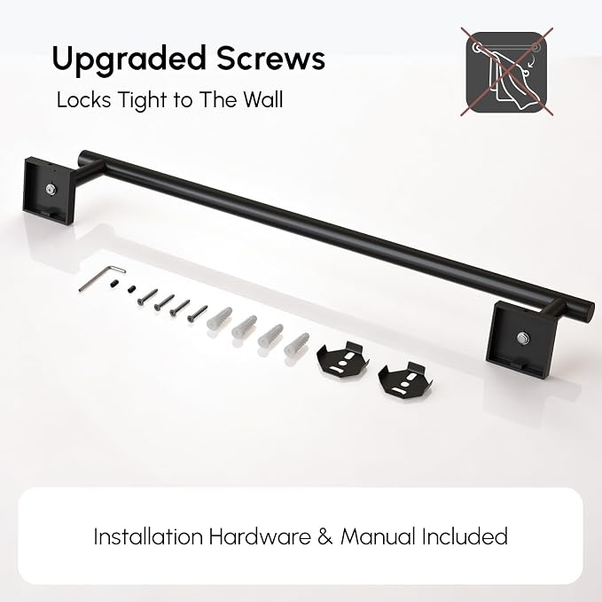 Matte Black Towel Bar, 18 Inch Towel Racks for Bathroom | Thicken 304 Stainless Steel Towel Holder with Square Base, Towel Rod Wall Mounted, Modern Home Decor (Total Length 20 Inch)