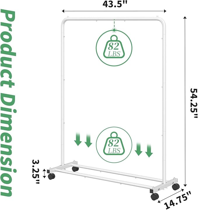 Simple Trending Standard Clothes Clothing Garment Rack with Storage Shelves, Rolling Clothes Organizer on Wheels for Hanging Clothes, White