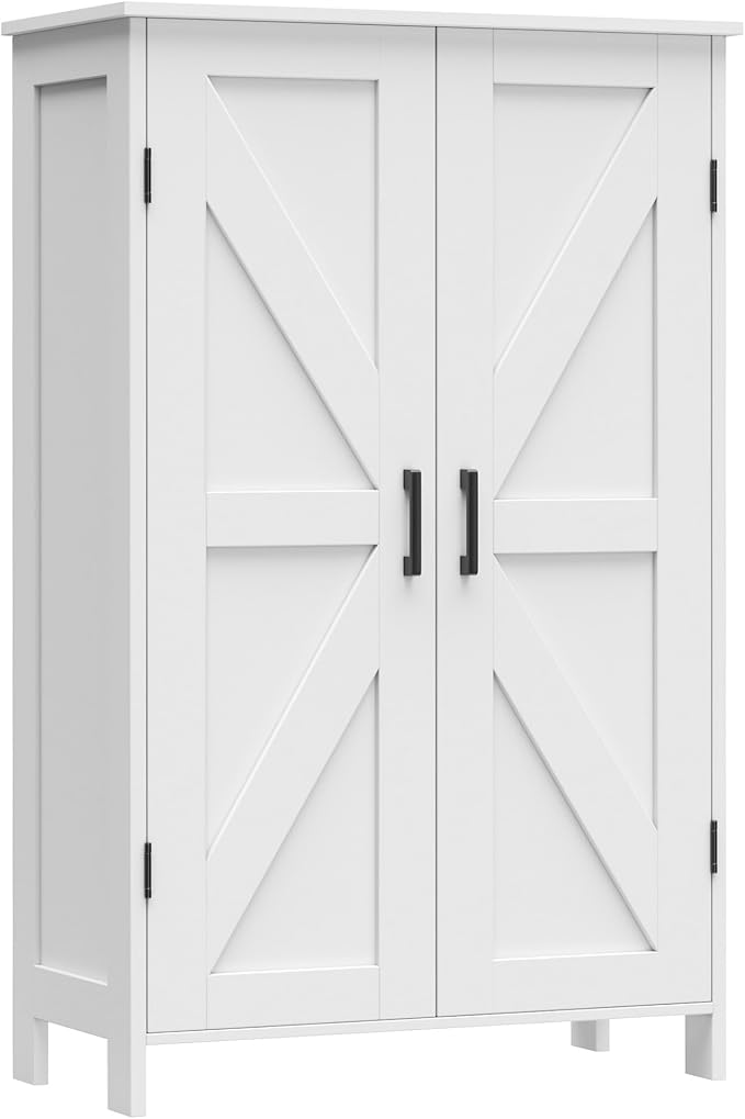 Homleke 43.3" H Farmhouse Bathroom Storage Cabinet with Adjustable Shelves | Freestanding Storage Cabinet with Barn Doors for Bathroom, Kitchen, Living Room, Dining Room & Entryway, White