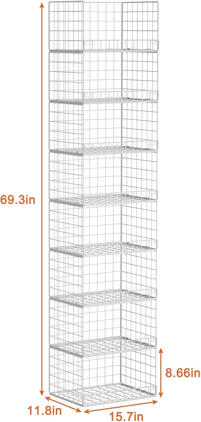 Yociyoga 8-Tier Stackable Closet Organizers and Storage Shelves, Foldable Closet Shelf Organizer, Stackable Storage Bins Drawers for Closet Organizer System, White(Patent No. 30022416)