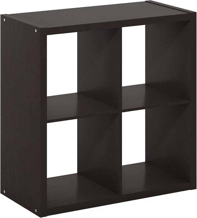 Furinno CUBICLE 4-Cube Book Shelf, Extra Thick Frame Bookshelf, Dark Oak | 14.6" x 30" x 30", Reversible Bookcase with Open Back, for Living Room, Bedroom, Home Office