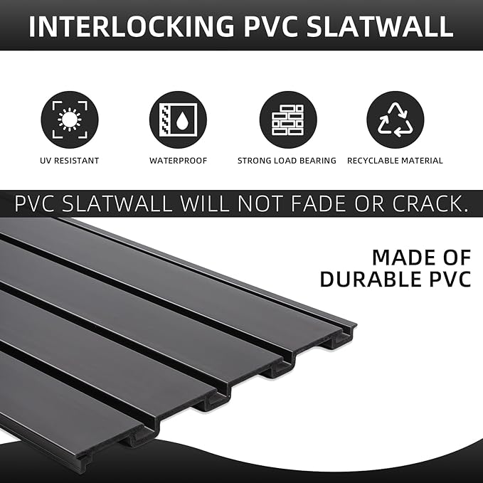 FRAYSCENT Slat Wall Paneling Garage Wall Organizer, Slatwall Panels Garage Tool Organizer Wall Mount Garage Slat Wall Storage Systems, Slat Board PVC Wall Panels Garage Storage (Black, 8ftx4ft)