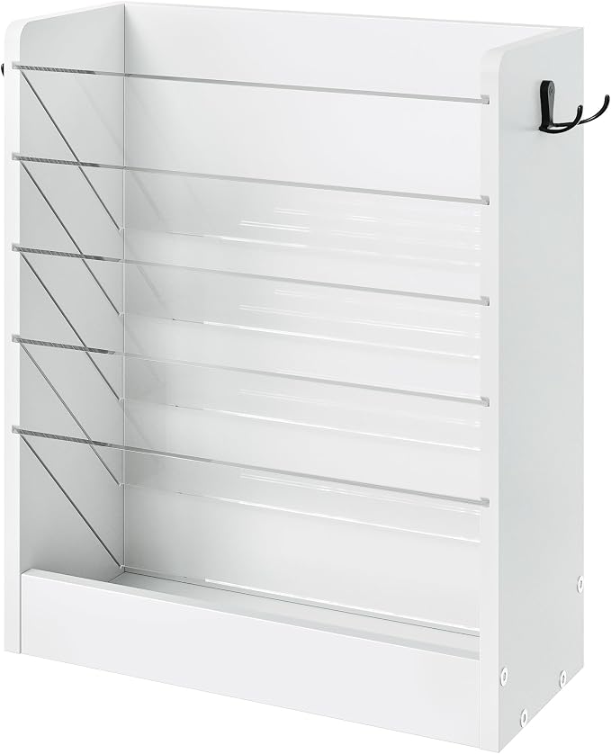CHOEZON Wall File Holder, 6-Tier File Organizer, Office Supplies Storage Rack, Versatile Desktop Organizer, with Detachable Shelves, with Side Hooks, for Living Room, Study, Home Office, White MWJ02WB