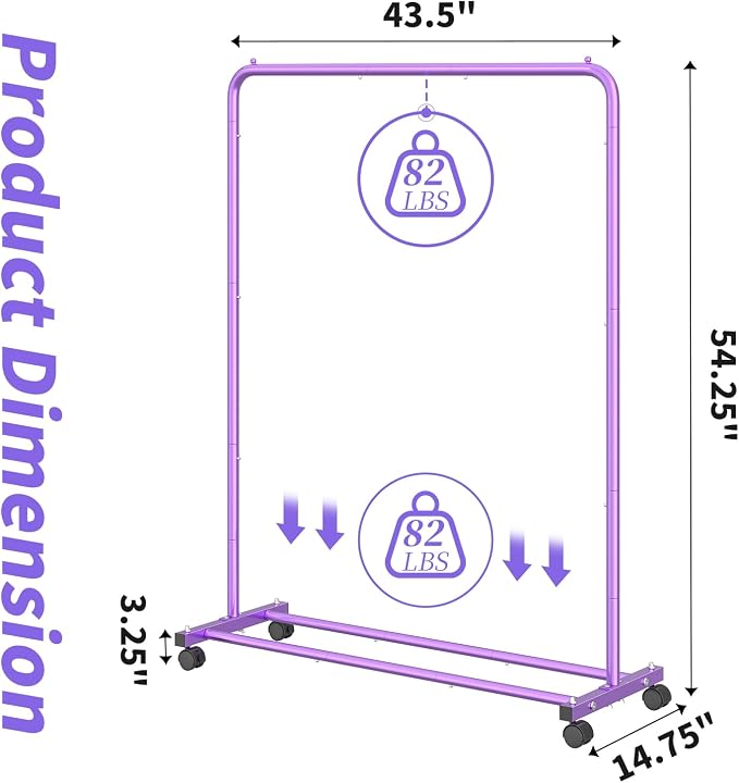 Simple Trending Standard Clothes Clothing Garment Rack with Storage Shelves, Rolling Clothes Organizer on Wheels for Hanging Clothes, Purple