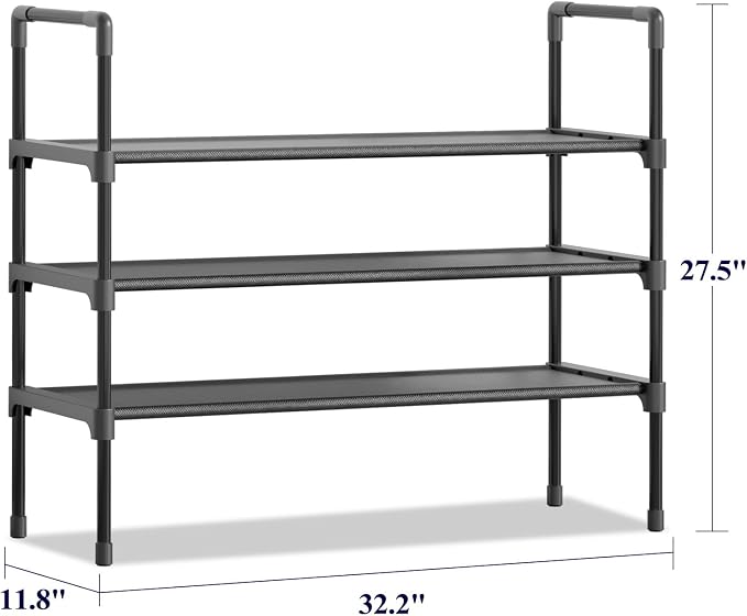 Kitsure 3 Tier Shoe Rack, Shoe Organizer, 32.2" Wide, Black | Space-Saving Shoe Storage, Shoe Shelf for Closet, Entryway, Bedroom, Living Room, Zapateras Organizer