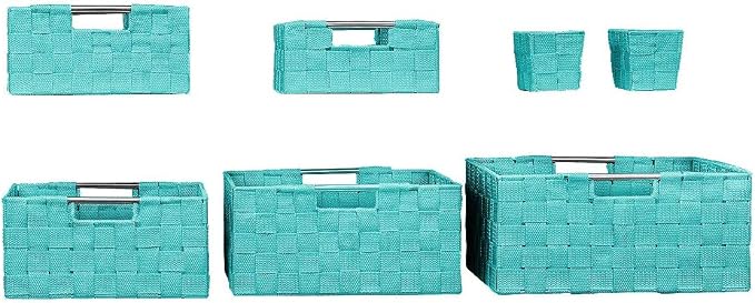 Sorbus Storage Baskets for Organizing (Set of 7), Mesh Hand-Woven Design, Linen Closet Organizers and Storage, Organizer Storage Baskets for Shelves, Variety Pack Organizers and Storage (Aqua)