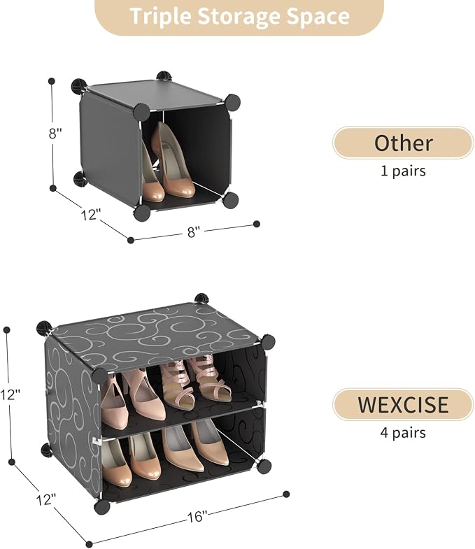 Portable Shoe Rack Organizer with Door, 48 Pairs Shoe Storage Cabinet Easy Assembly, Plastic Adjustable Shoe Organizer Stackable Detachable Free Standing Shoe Rack DIY Expandable 8 Tier Black