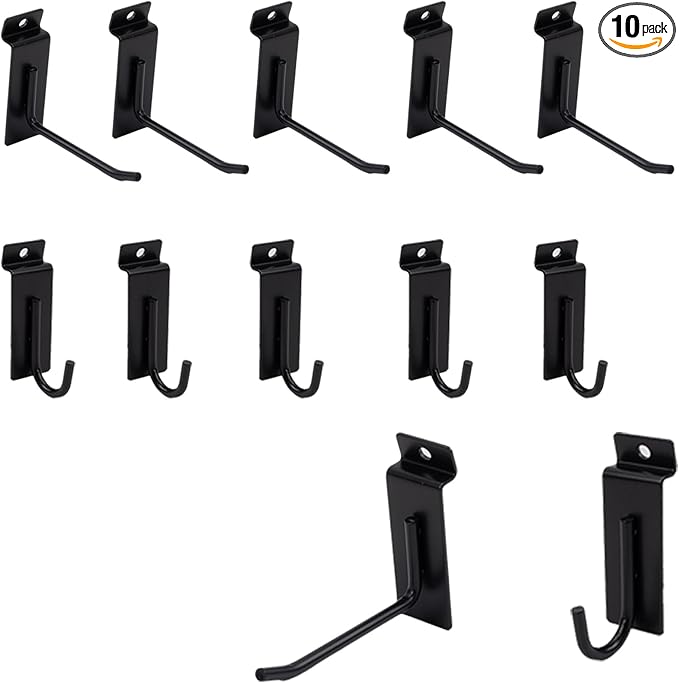 Slatwall Accessories Heavy Duty Garage Hooks Slatwall Panel Hooks Slat Wall Hanging Hook for Bike Ladder Garage Storage System Accessory Multi Size Utility (10 Single Hook)