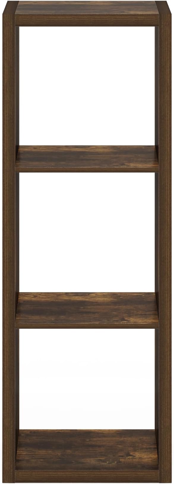 Furinno Cubicle Book Shelf, 3-Cube Bookshelf, Extra Thick Frame Horizontally & Vertically Reversible Bookcase with Open Back, 14.6" x 16" x 44", for Living Room, Bedroom, Home Office, Amber Pine