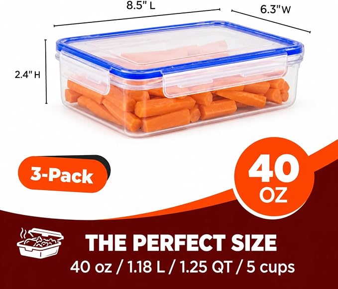 Tribello Food Storage Container with Lid Airtight Lid (40 Oz - 3 Pack)