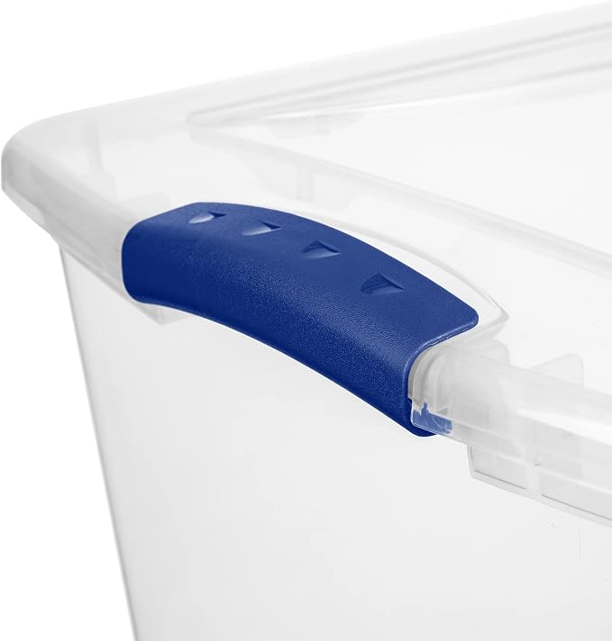 66 Qt Storage Bins 6-Pack, Clear Plastic Containers with Latching Lids | Clear Base & Lid, Secure Blue Latches, Recessed Stacking, 66Qt Capacity, BPA-Free Plastic