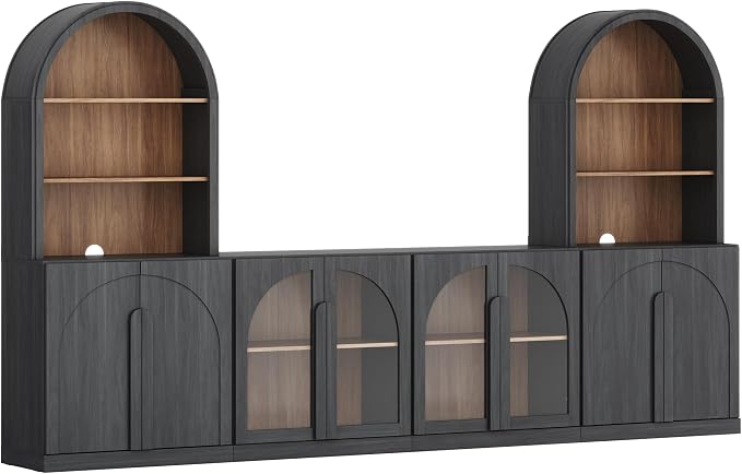 BELLEZE 4 Piece TV Stand Storage Set, Modern 2 Tall Entertainment Center with Storage Towers and 2 Wood Side Cabinets, Large Farmhouse Media Console for Living Room, Ebony
