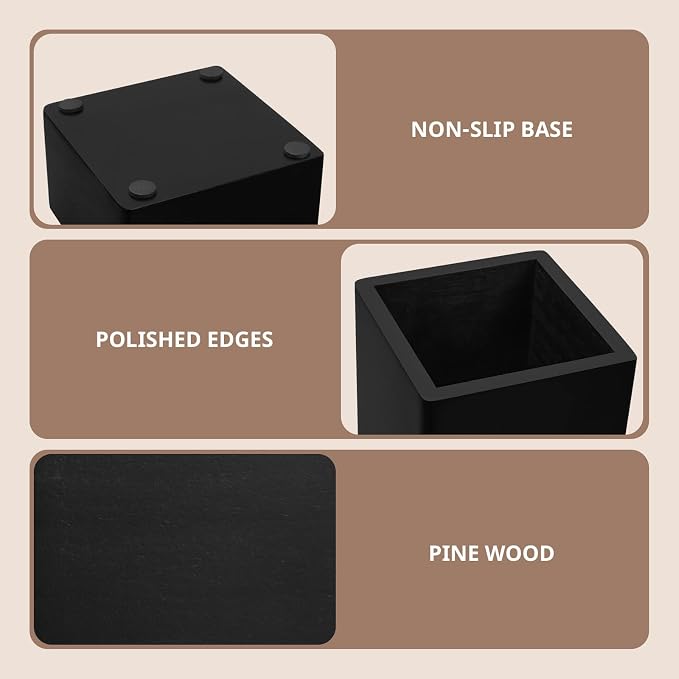 Black Desk Organizer Set of 3 - Wood Office Desk Accessories - Desk Organizers and Accessories for Women Men - Set incl. Pencil Pen Holder, Paperclip Storage and Sticky Note Holder