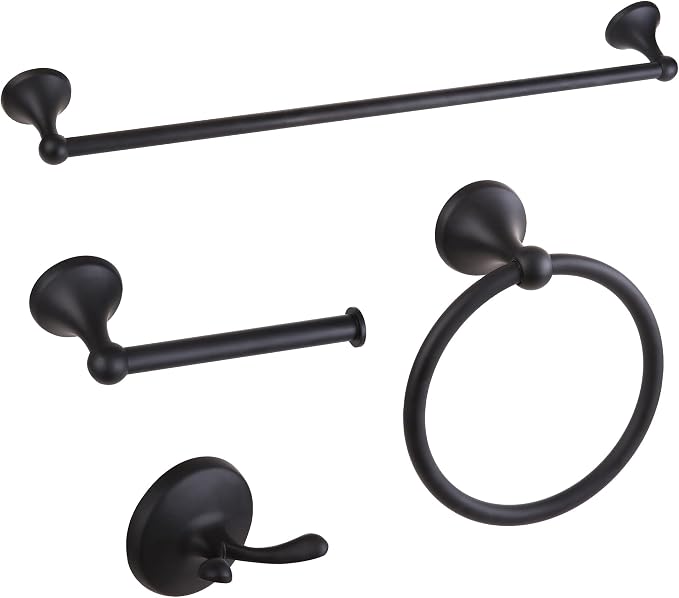 4 Piece Antique Bathroom Hardware Accessories Set Matte Black,24 Inch Towel Bar Set,Towel Rack Set,Bathroom Towel Holder Set