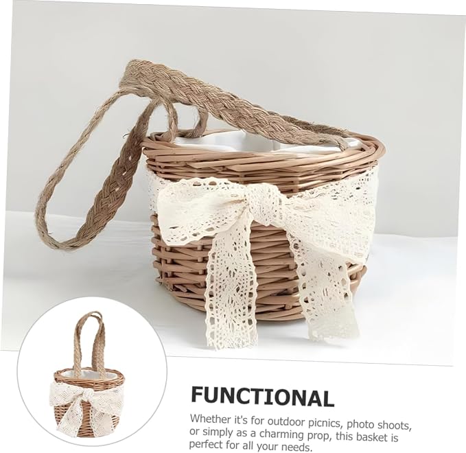 PRETYZOOM Woven Storage Basket Decorative Weaving Rustic Hand-woven Flower Basket for Weddings Picnics and Home Organization Lightweight and Multi-functional Design