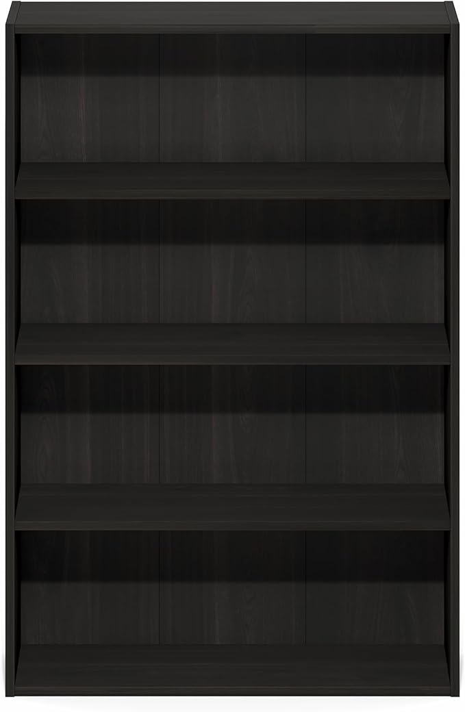 Furinno Basic Book Shelf, 4-Tier Bookcase with Open Shelf, Bookshelf, Cube Storage Organizer, 6 x 24 x 35, for Living Room, Bedroom, Home Office, Espresso