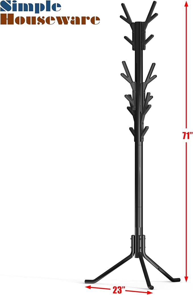 Simple Houseware Standing Coat/Hat Hanger Tree Shaped Rack, 18 Hooks, Black | For Entryway, Bedroom, and Hallway