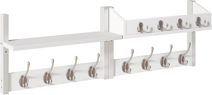 YMYNY 31.5" Coat and Key Rack Wall Mount with Shelf, White, HWS007W-2 | 4-in-1 Coat and Key Hanger with 12 Metal Hooks, Entryway Wall Shelf with Hooks & Mail Holder for Living Room, Bedroom