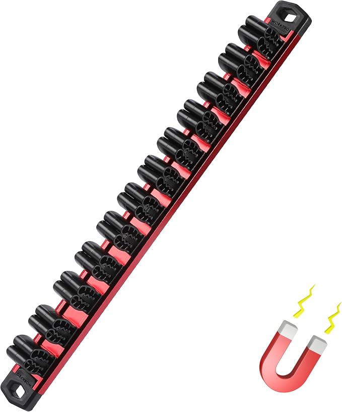 WORKPRO Magnetic Screwdriver and Wrench Organizer Set, 12-Slot Tool Holder | Aluminum Rail, Magnetic Force, Flexible High-Tension Tool Clips, For Tool Box Drawer & Wall-Mount Storage