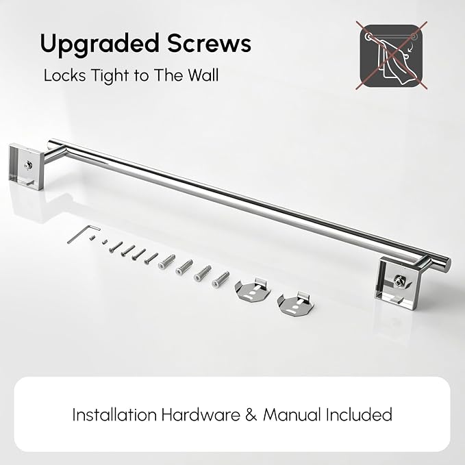Polished Chrome Towel Bar, 24 Inch Towel Racks for Bathroom | Thicken 304 Stainless Steel Towel Holder with Square Base, Towel Rod Wall Mounted, Modern Home Decor (Total Length 26 Inch)