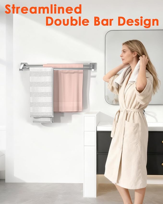 Alise Double Bath Towel Bar, 28" Towel Racks for Bathroom, Polished Chrome | SUS304 Stainless Steel Bathroom Towel Holder, Quick Drying Towel Hanger Towel Rod Wall Mounted