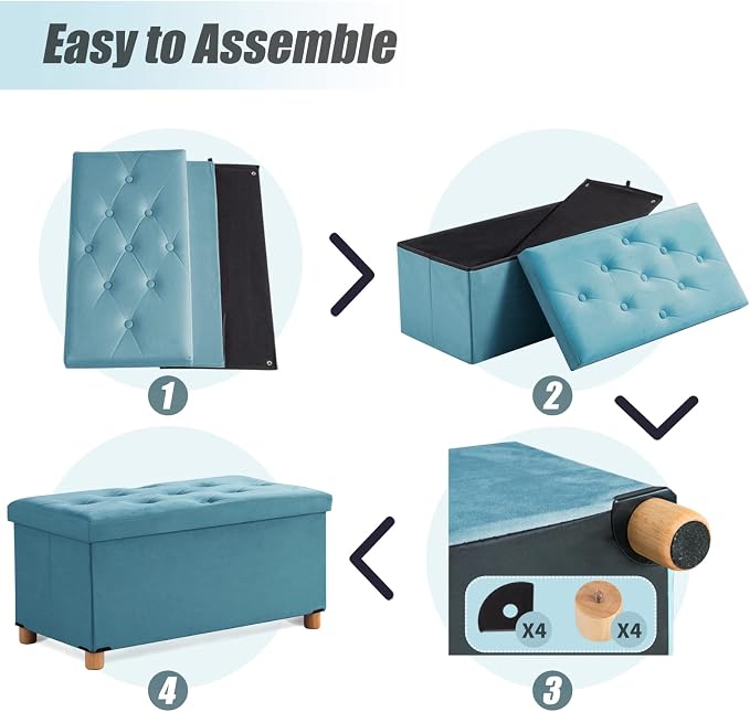 BRIAN & DANY 30 Inches Folding Storage Ottoman Bench, Ottoman with Storage for Living Room, with Wooden Feet and Lid, Teal