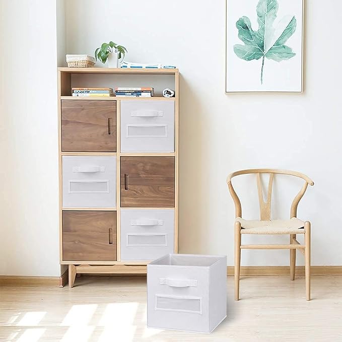 Fabric storage cubes (Set of 10) 11 Inch Cube Storage Bin, cube storage with 8 Labels Window Cards & a Pen, Foldable cube organizer bins, 11x11 storage bin, Cubby Organizer bins, White