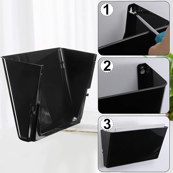 Colarr 8 Pcs Wall File Holder Organizer Plastic Wall Mount Mail Organizer with Screws Single Pocket Hanging Folder Paper Magazine Holder for Walls Office Home Classroom(Black)