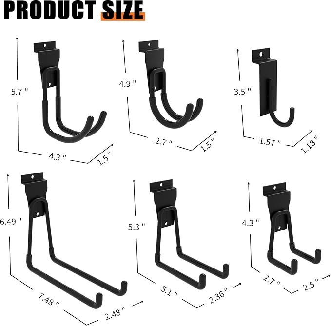 18PCS Black Slatwall Hooks, Garage Slatwall Accessories, Multi Size Slat Wall Accessory, Utility Hooks for Slatwall