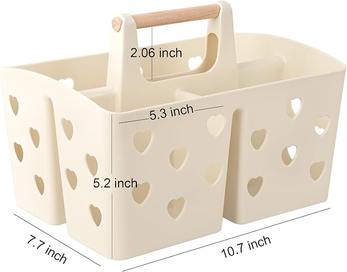 Portable Shower Caddy Plastic Shower Basket Organizer with Handle, Beige | Divided Bathroom Caddy Storage Cleanning Caddy Tote for College, Dorm Room, Kitchen